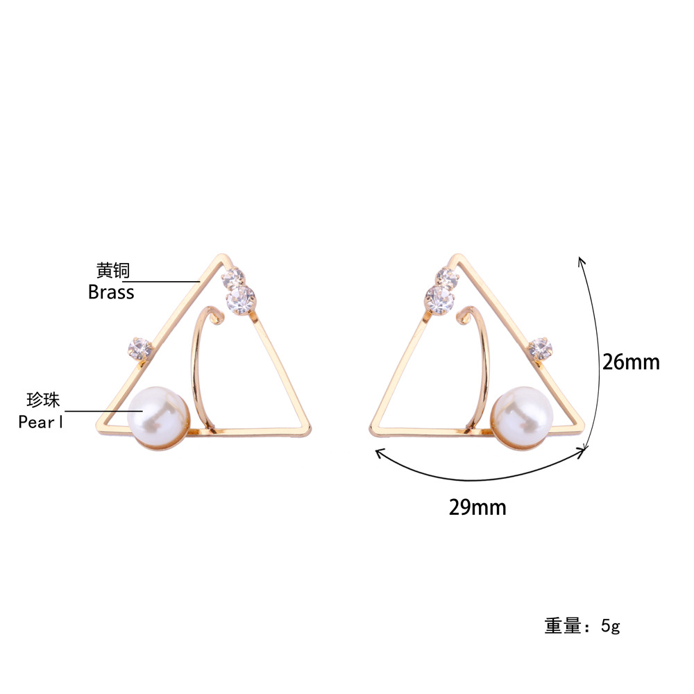 2017新款青島廠家定做黃銅珍珠耳環(huán)三角個性耳墜女士百搭耳飾