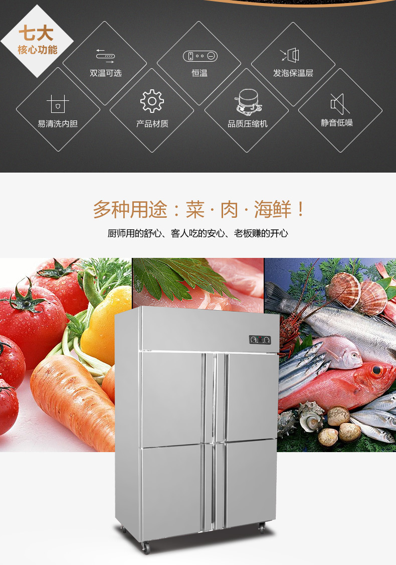 華美LCF-4M四門廚房冰箱商用酒店雙溫4門冰箱立式保鮮冷柜廠家