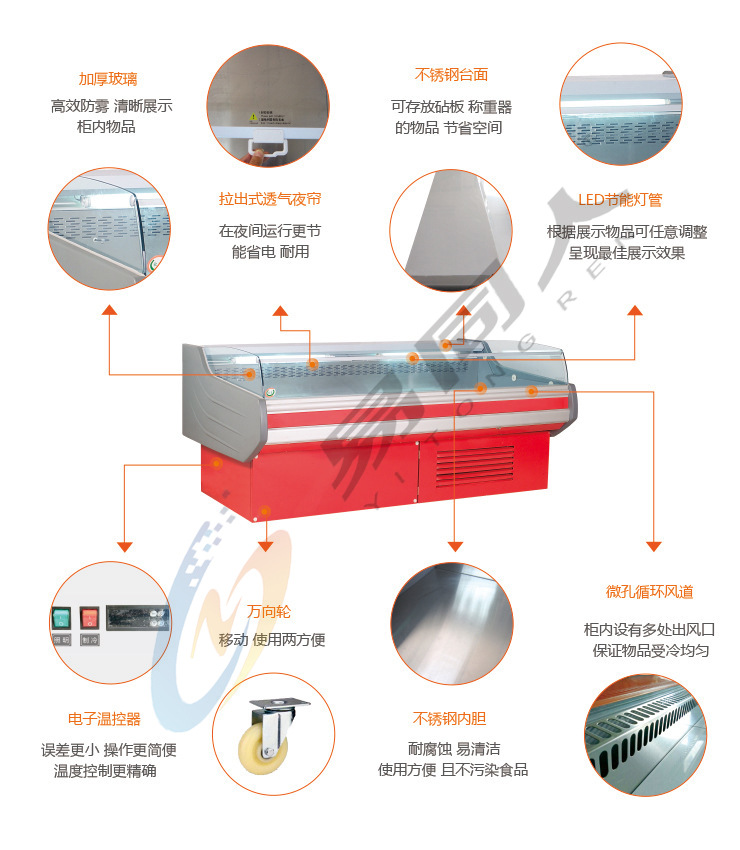 鮮肉柜超市風(fēng)冷生鮮肉展示柜冷藏臥式冷凍柜熟食展示柜保鮮柜廠家