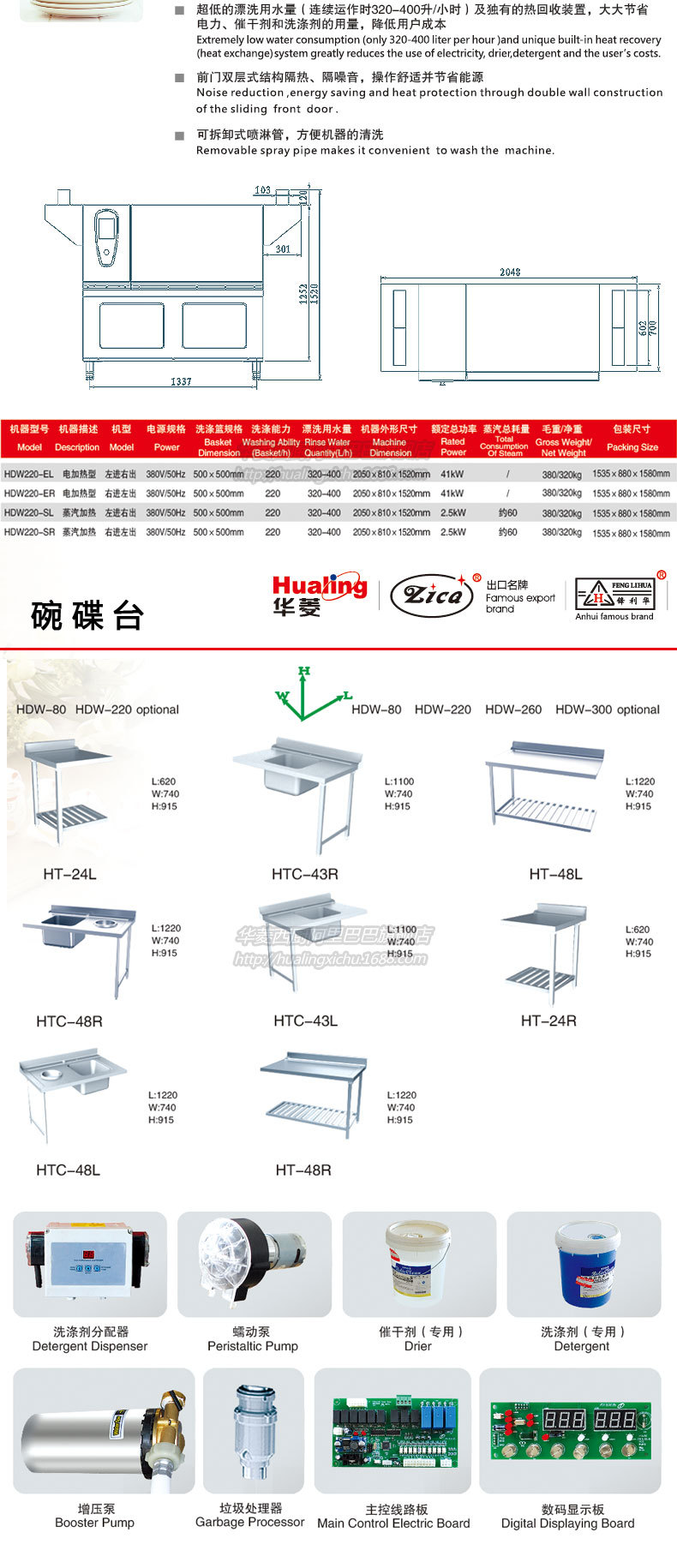 華菱HDW-220.260.300商用全自動(dòng)洗碗機(jī)噴淋式高溫消毒帶烘干