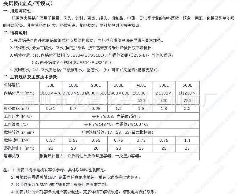 夾層鍋參數