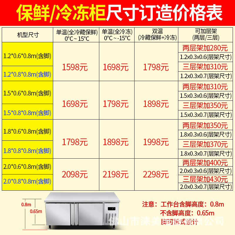 樂創冷藏工作臺 商用保鮮工作臺凍冰柜冰箱 廚房不銹鋼冷藏操作臺